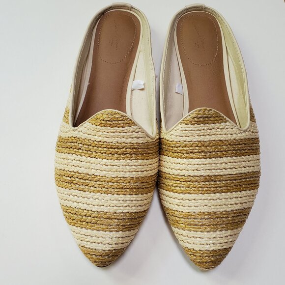 Universal Thread Mustard Yellow Striped Slip On Boho Mules Womens Size 10 - Picture 1 of 8